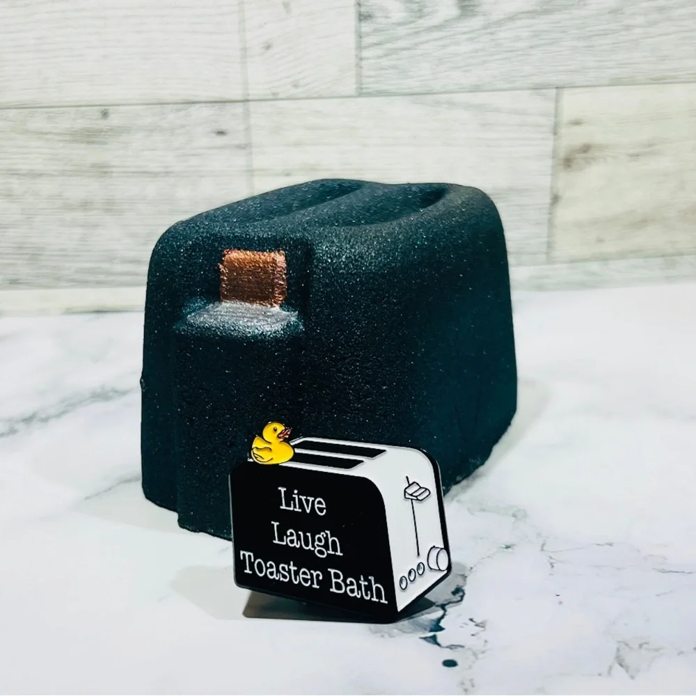 Toaster “Last Bath” Bath Bomb with Keepsake “Live Laugh Toaster Bath” Enamel Pin